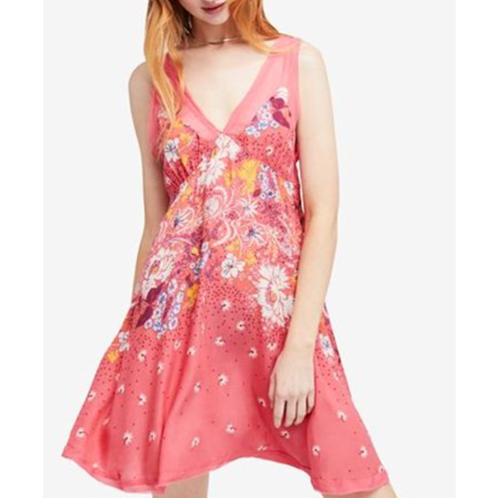 Intimately Free People Longwood Floral Printed Slip Dress Pink Grapefruit